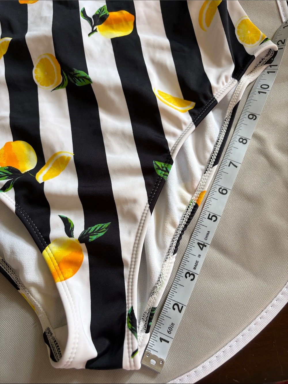 No Boundaries Black & White Striped One-Piece Swimsuit with Yellow Lemon Print - Picture 8 of 10